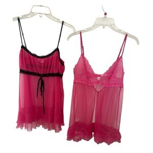 Victoria's Secret Pink and Black Lace Chemise Set